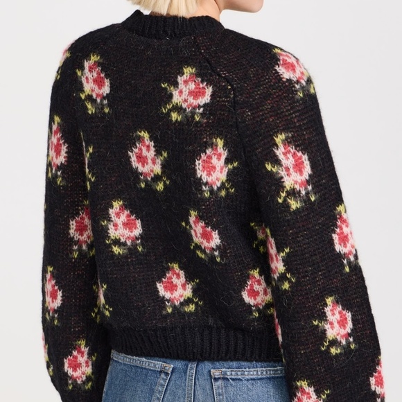 The Great. Size 2 MEDIUM CAROUSEL Black w/ roses cardigan sweater NEW NWT MINT!! - Picture 6 of 15